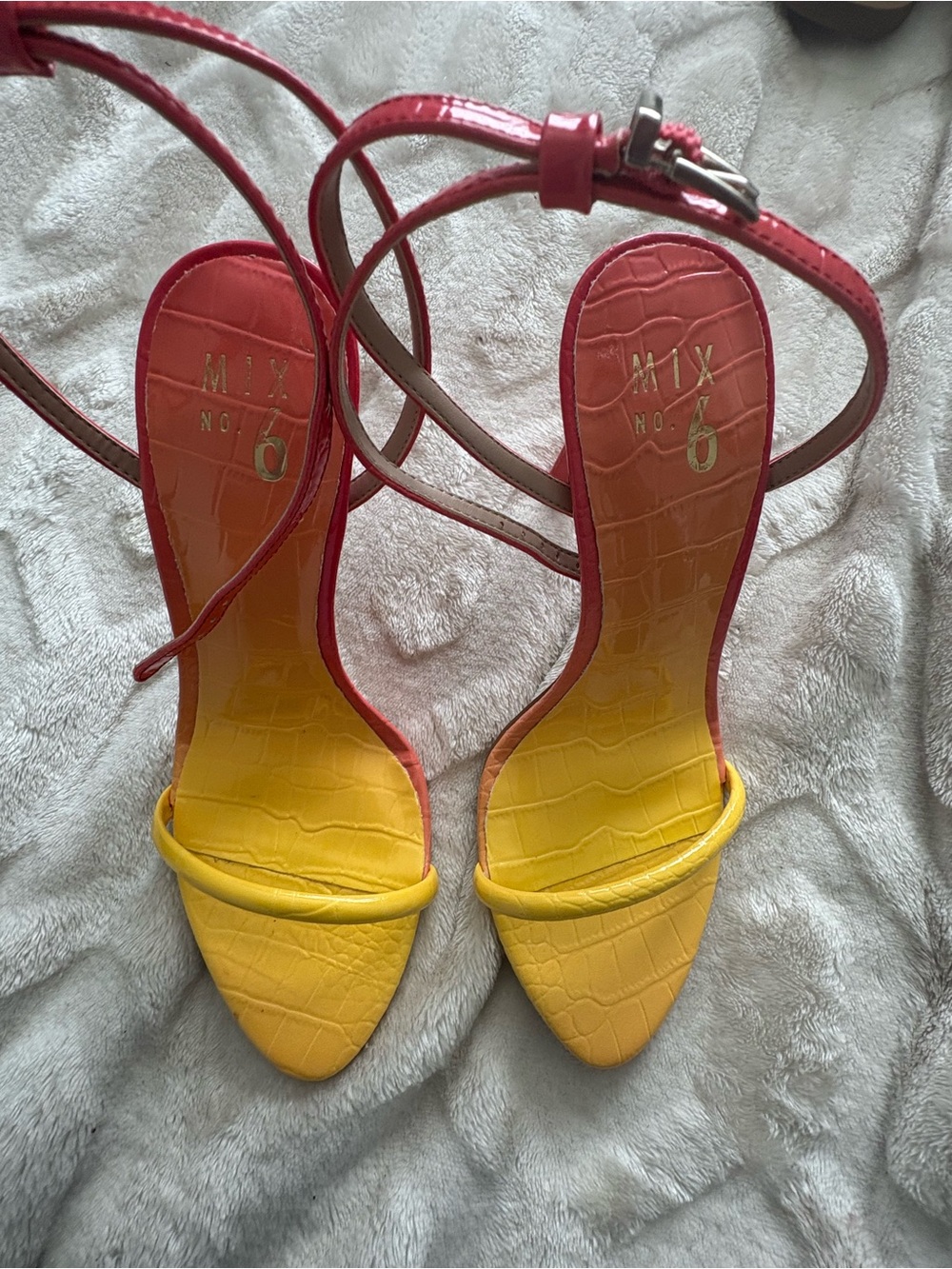 Mix No. 6 Yellow and Pink Croc-Embossed Strappy Sandals